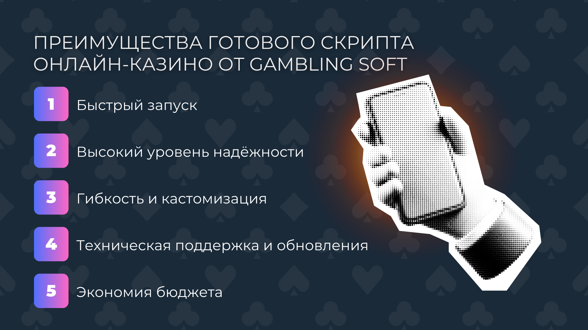 Инфографика Преимущества готового скрипта онлайн-казино от Gambling Soft