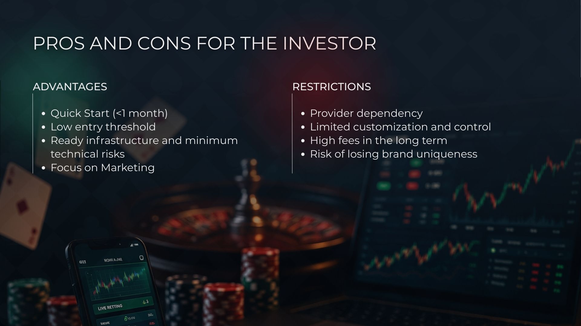 المزايا والعيوب لمستثمر الكازينو عبر الإنترنت