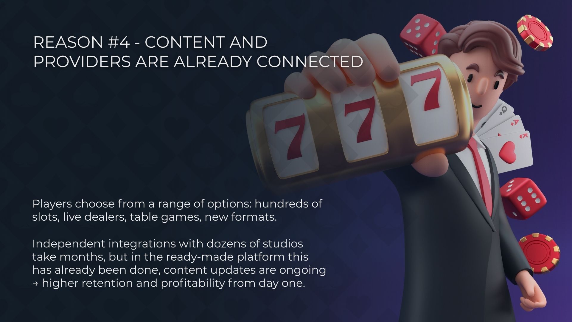 السبب رقم 4 — محتوى الكازينو والمزودين مدمجين مسبقًا