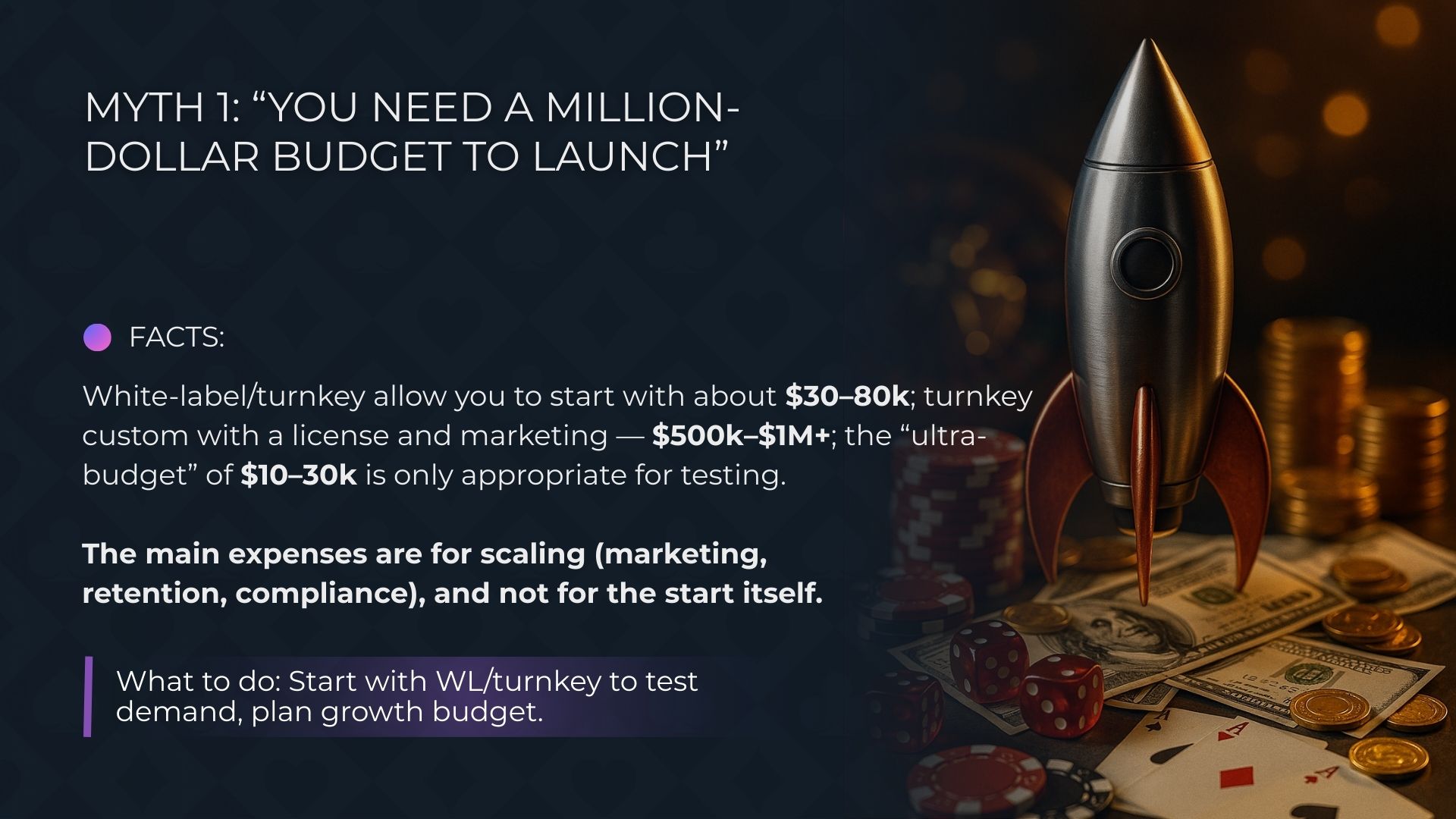 الخرافة 1: تحتاج إلى ميزانية بملايين الدولارات لإطلاق كازينو