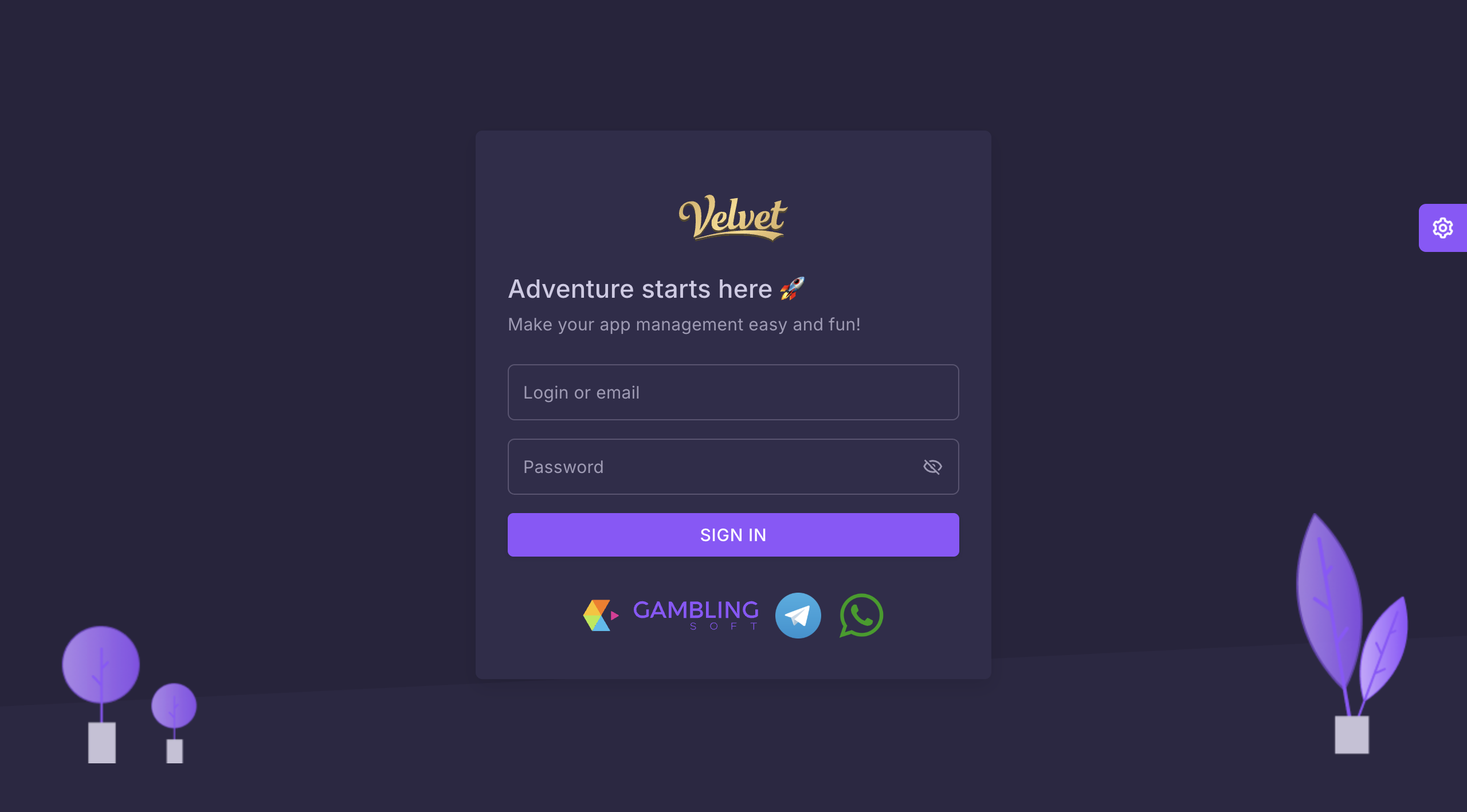 لوحة إدارة كازينو Velvet